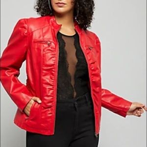 Red Faux Leather Moto Jacket